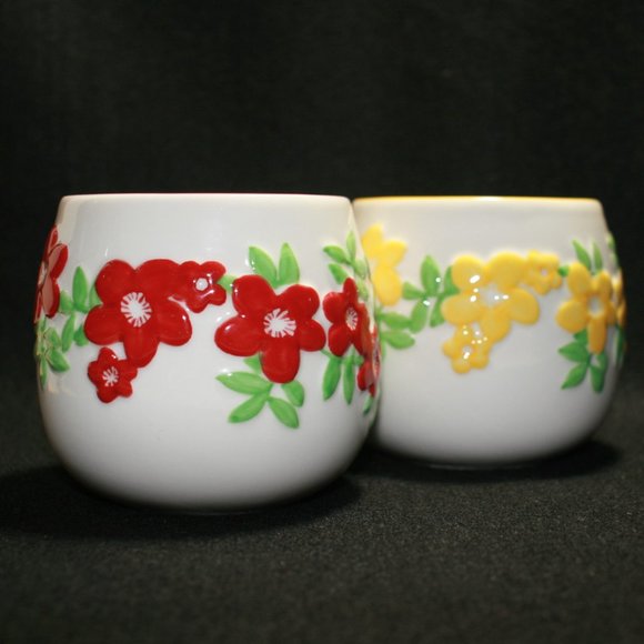 Lot of STARBUCKS 2007 Red and Yellow Flower Coffee Mugs Matching Set(No Returns) - Picture 4 of 16